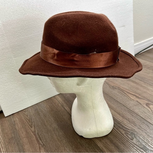 100 % wool Brown Wide Brim Fedora Hat main image 10